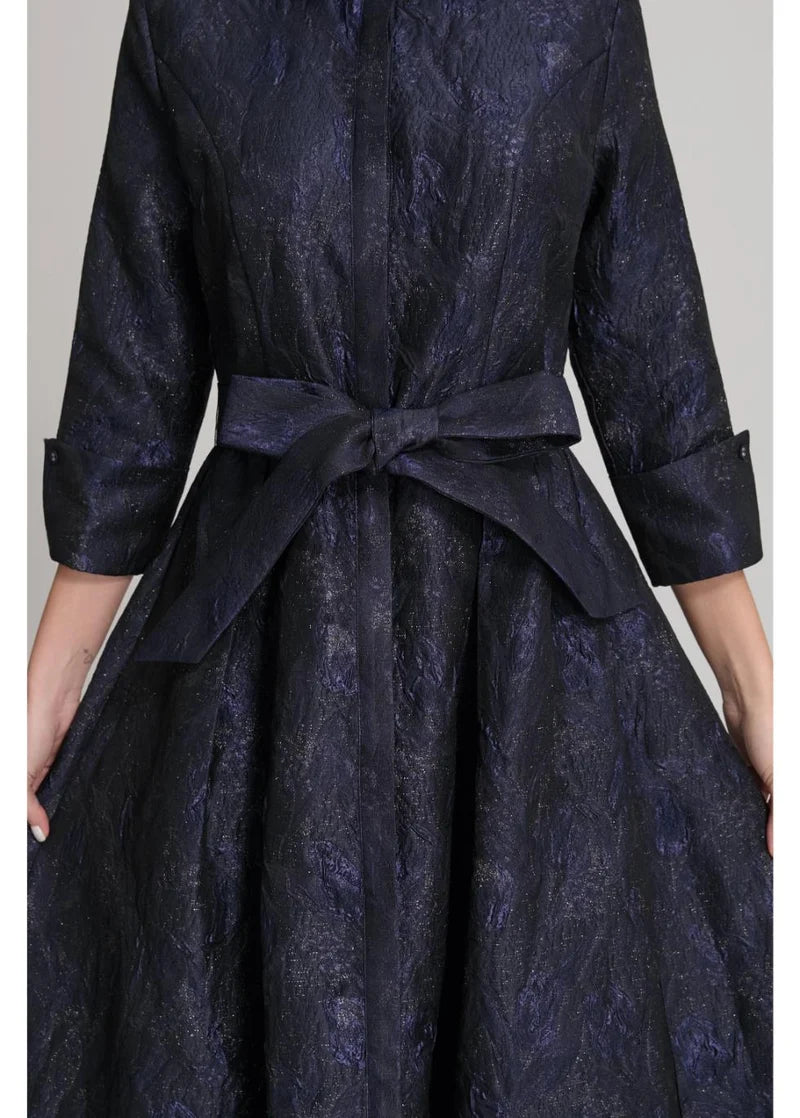 MISS FINCH NYC - NAVY JACQUARD MAXI SHIRT DRESS