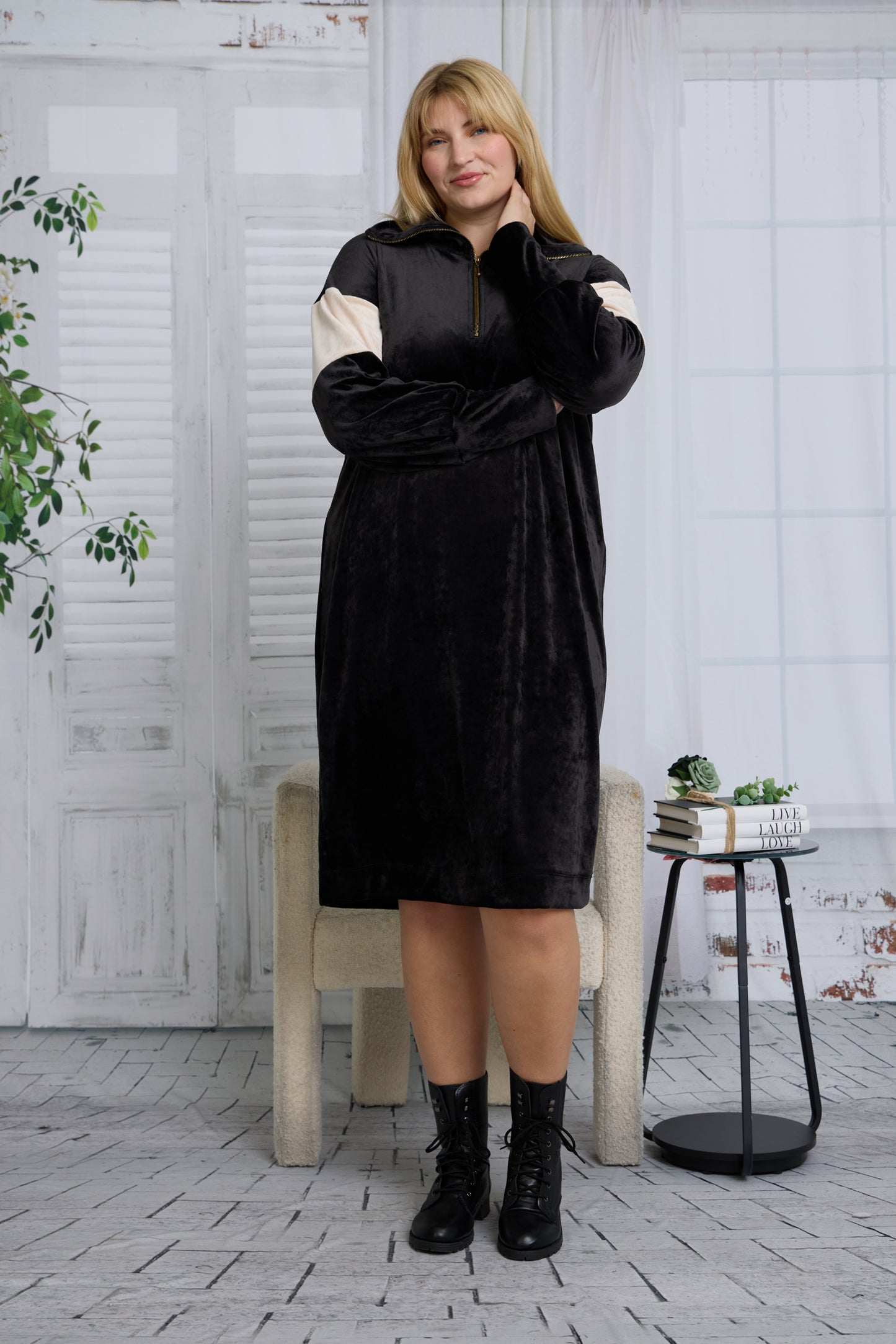 BONNIE DRESS PLUS - VELVET COLORBLOCK