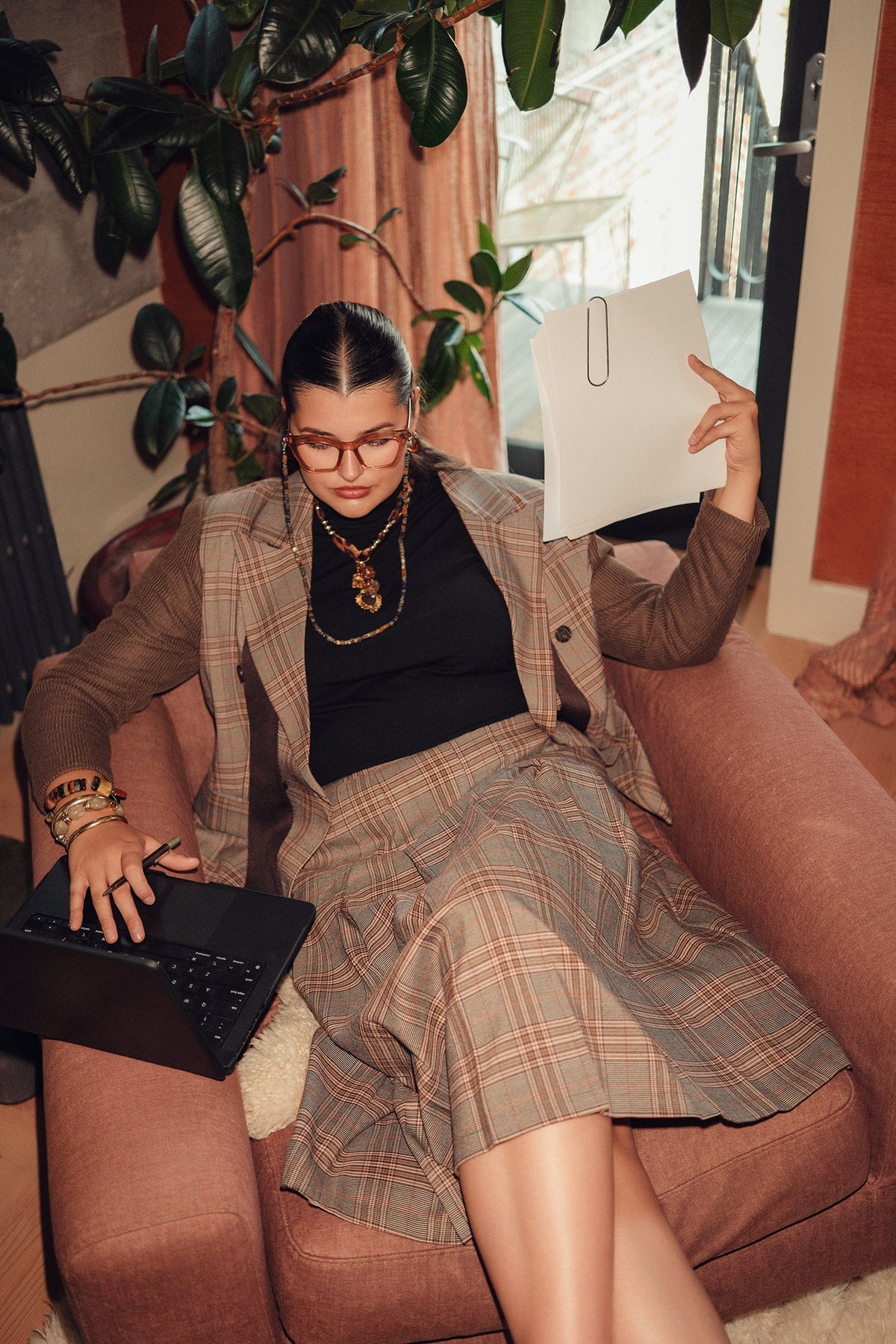 CODE - POWER PLEAT SKIRT PLAID