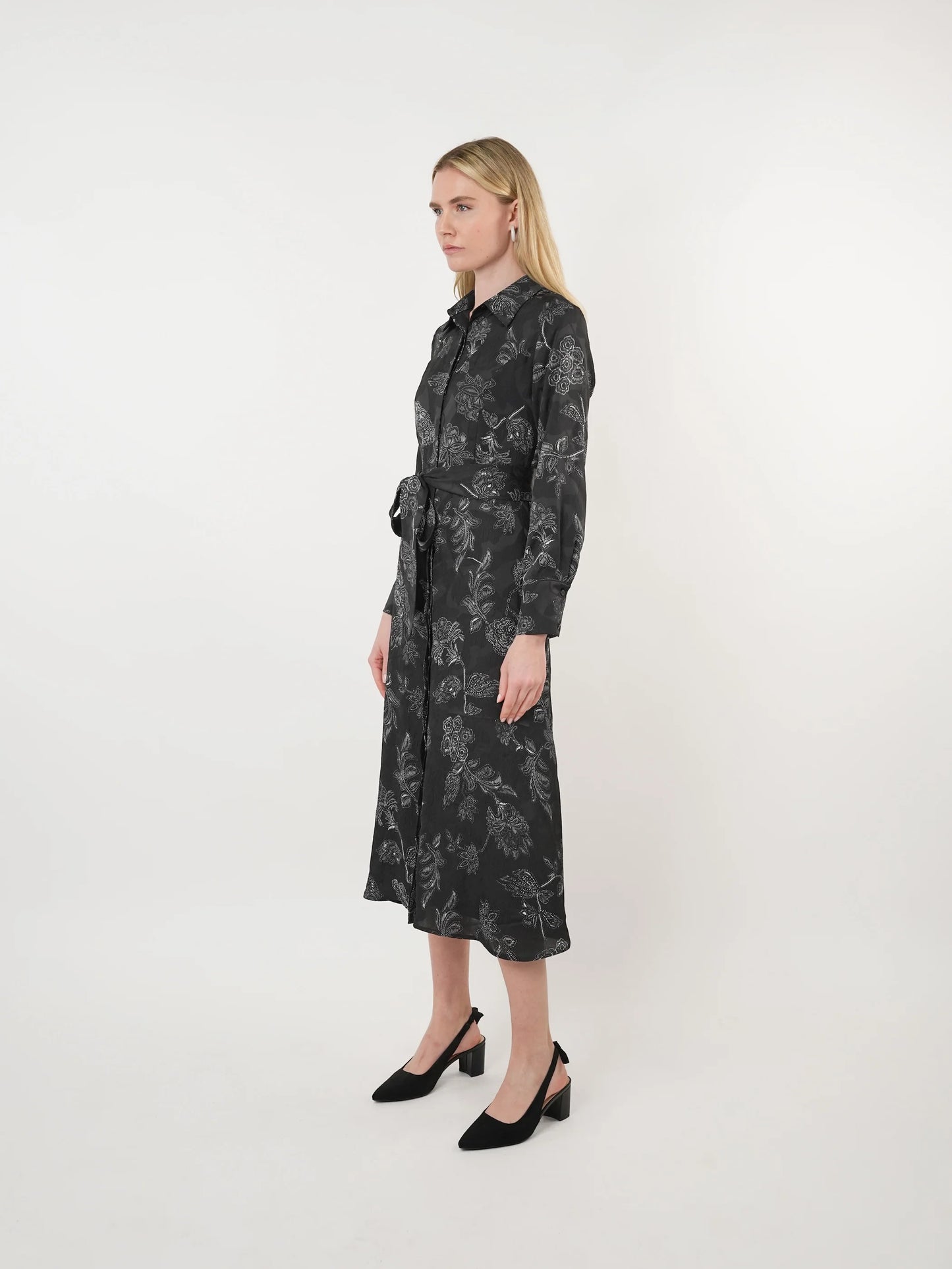 JOHN ABGIN - GEORGETTE FLORAL TEXTURED SHIRT DRESS