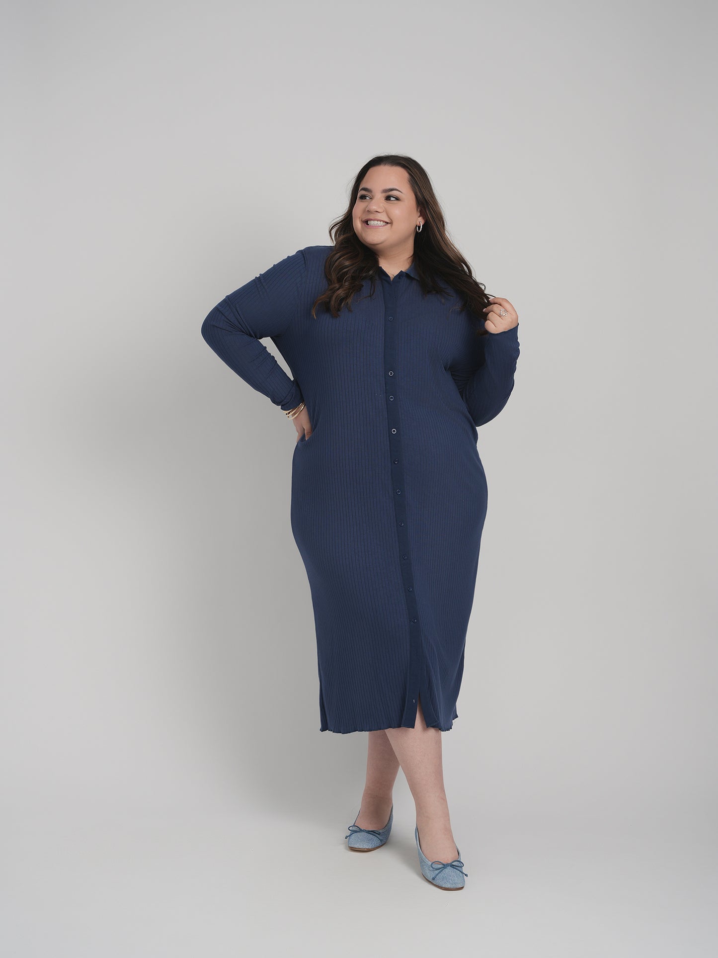 MAYAS - RIBBED BUTTON DOWN DRESS