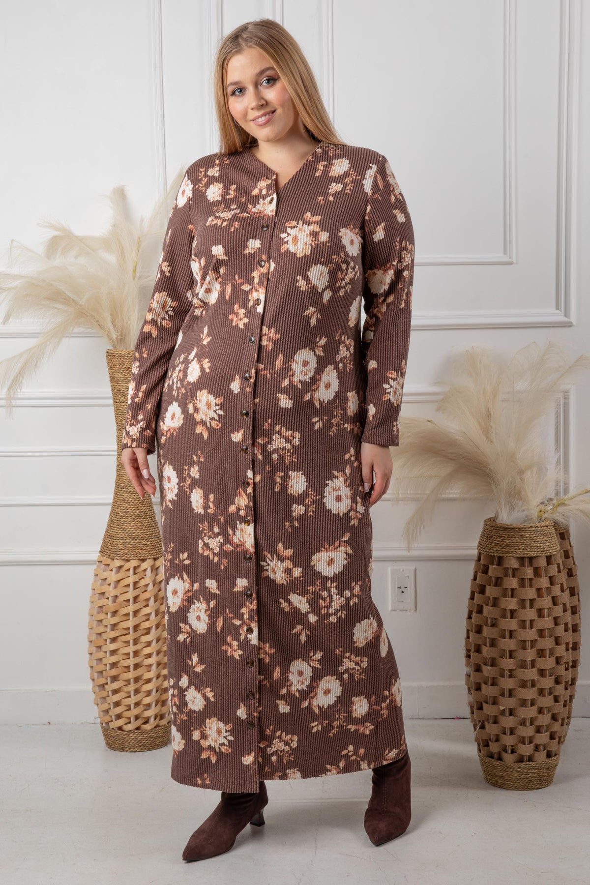 ALEXA DRESS PLUS - BROWN FLORAL