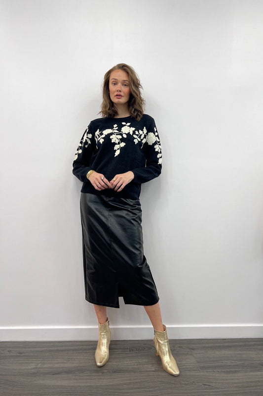 SOHO LOOM SWEATER - BLACK/IVORY FLORAL