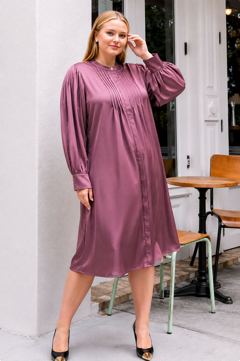 SEWLIP - PLEATED DETAIL HALF ZIPPER DRESS