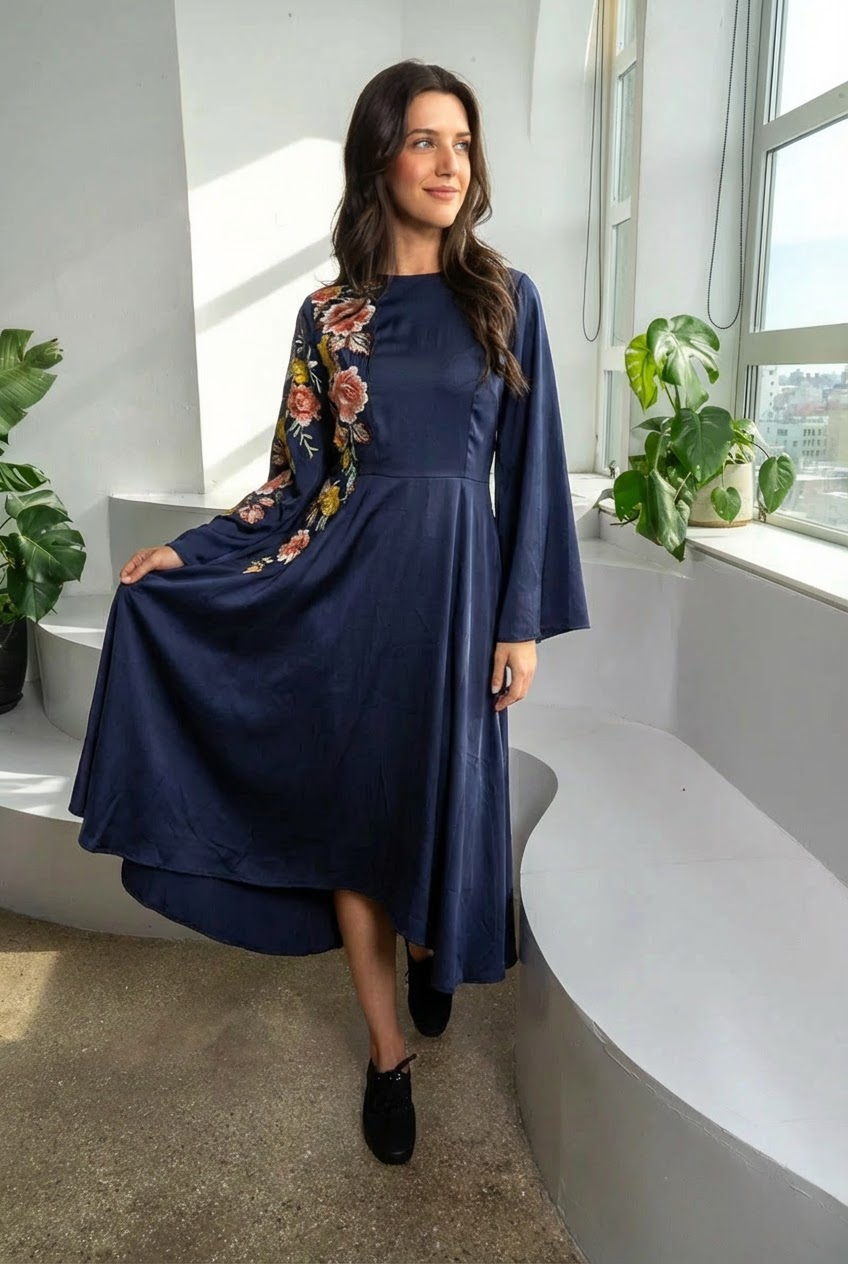 IVEE - FLAIR DRESS WITH LACE APPLIQUE