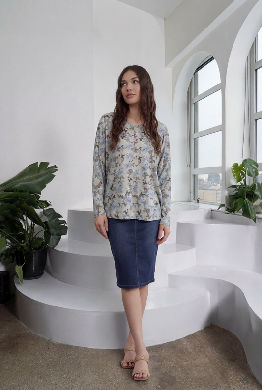 IVEE - COTTON VNECK PRINT TOP