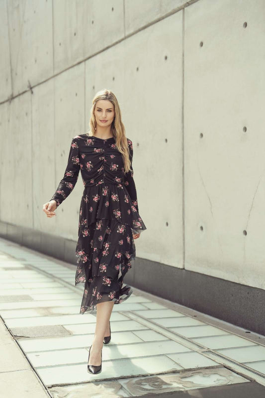 AURORA DRESS - BLACK FLORAL
