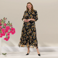 CORA MAXI DRESS PLUS - BLACK/YELLOW