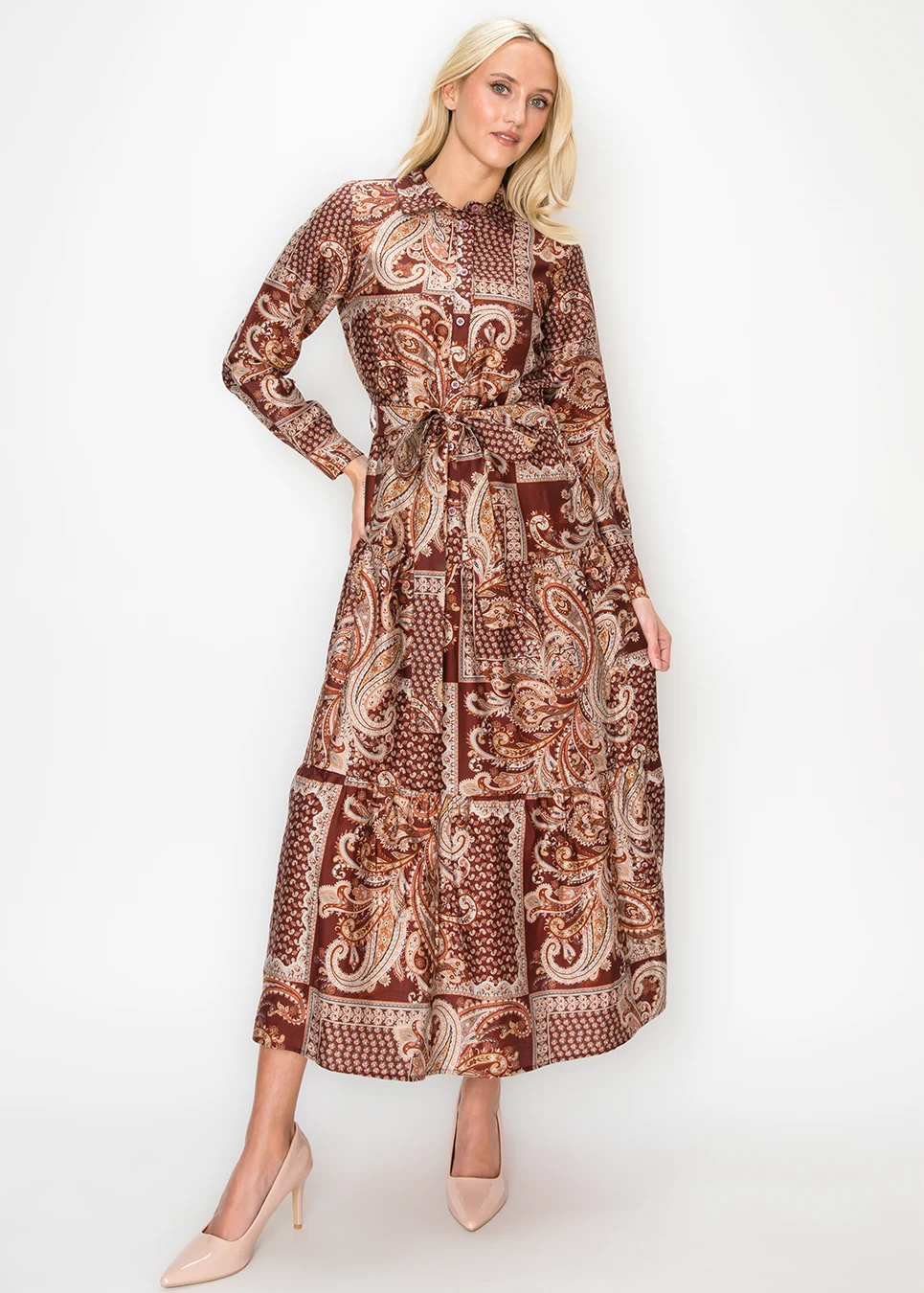 YAL - BURGUNDY PAISLEY SHIRT DRESS
