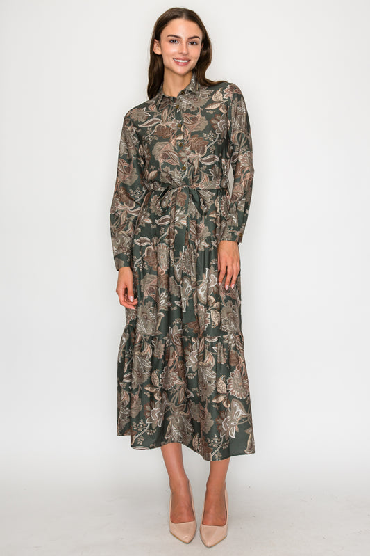 YAL - FLORAL TIERED SHIRT DRESS