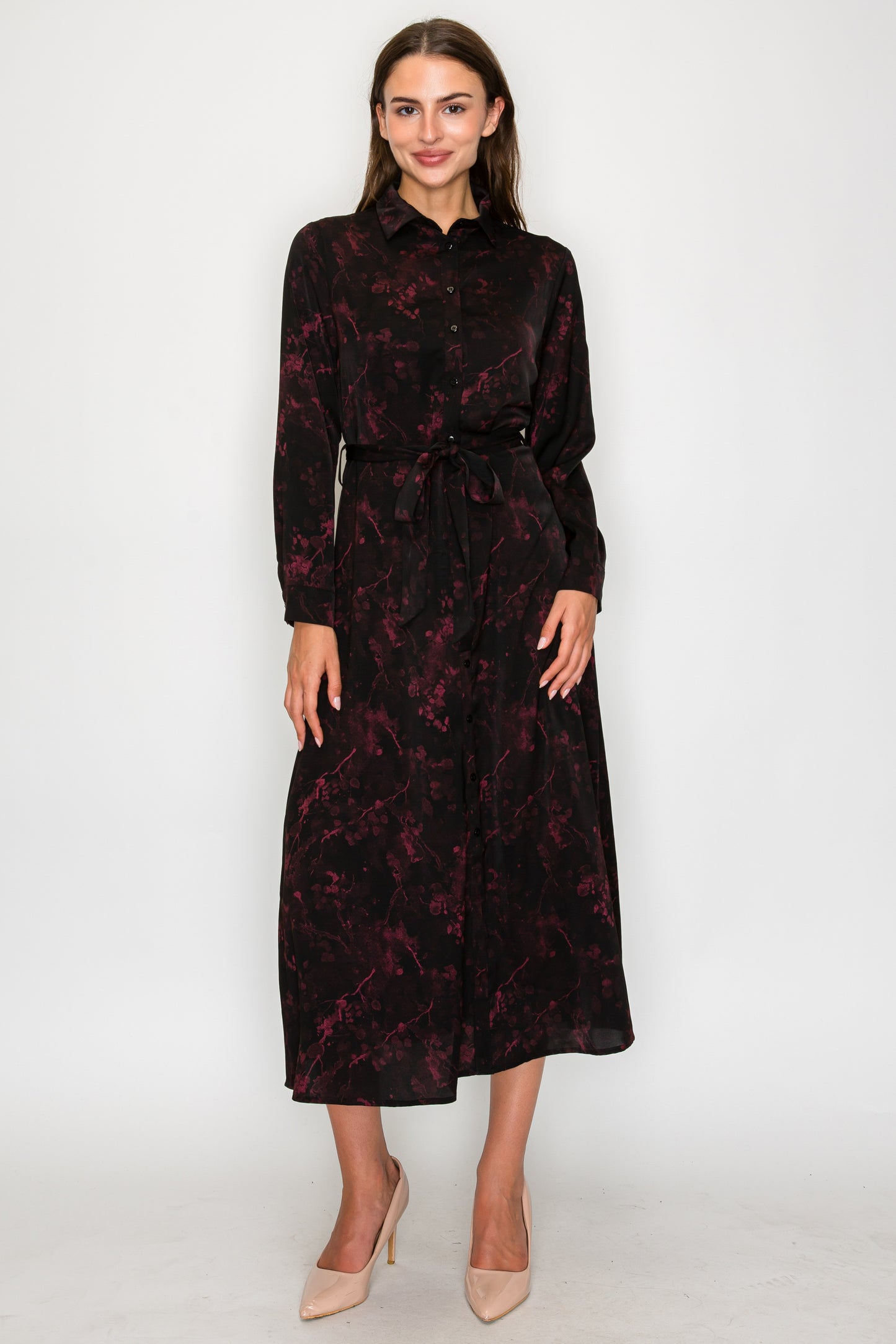 YAL - LEAF SHIMMER BELTED DRESS