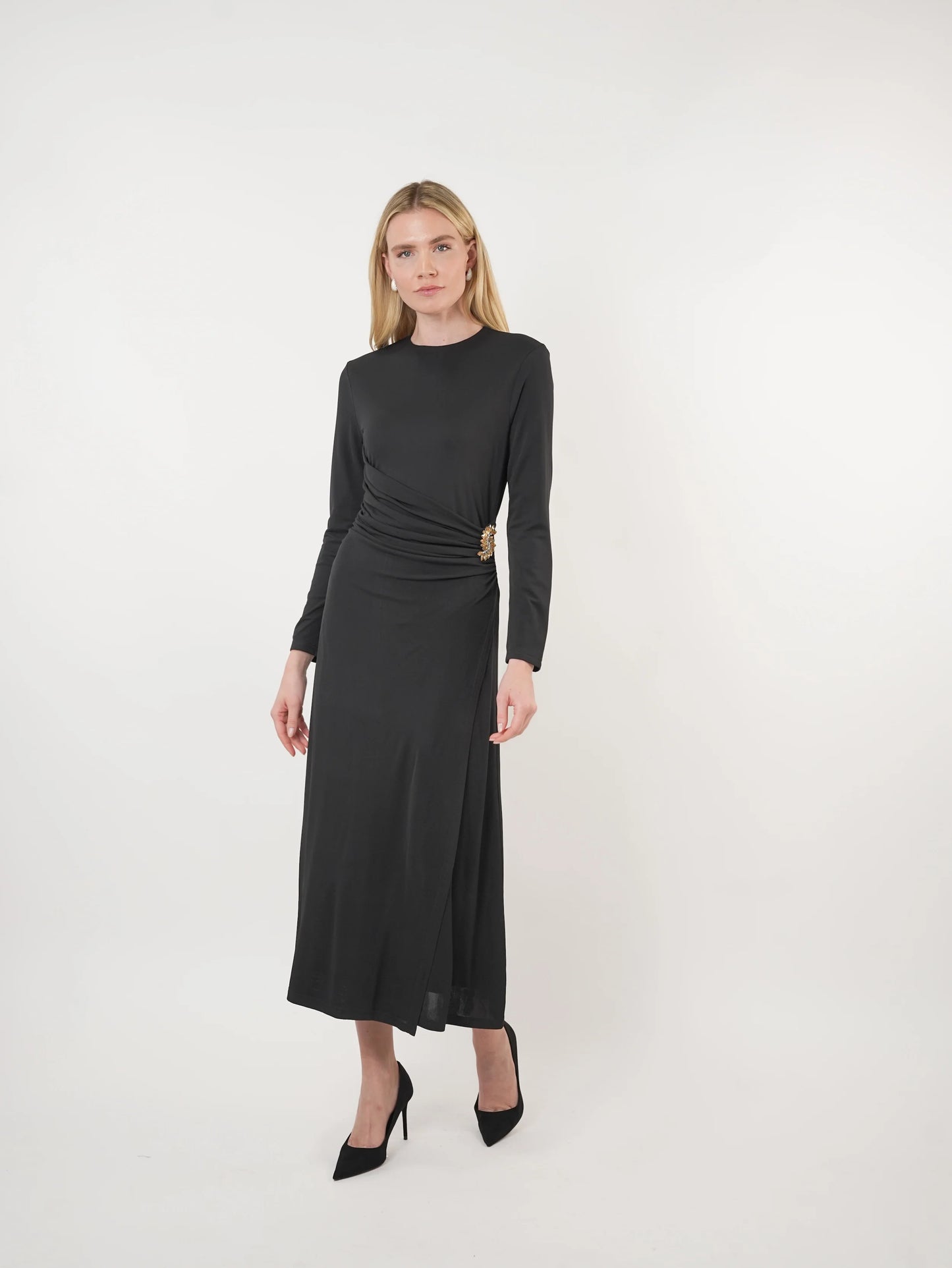 JOHN ABGIN - MESH RUCHED EMBELLISHED MAXI DRESS