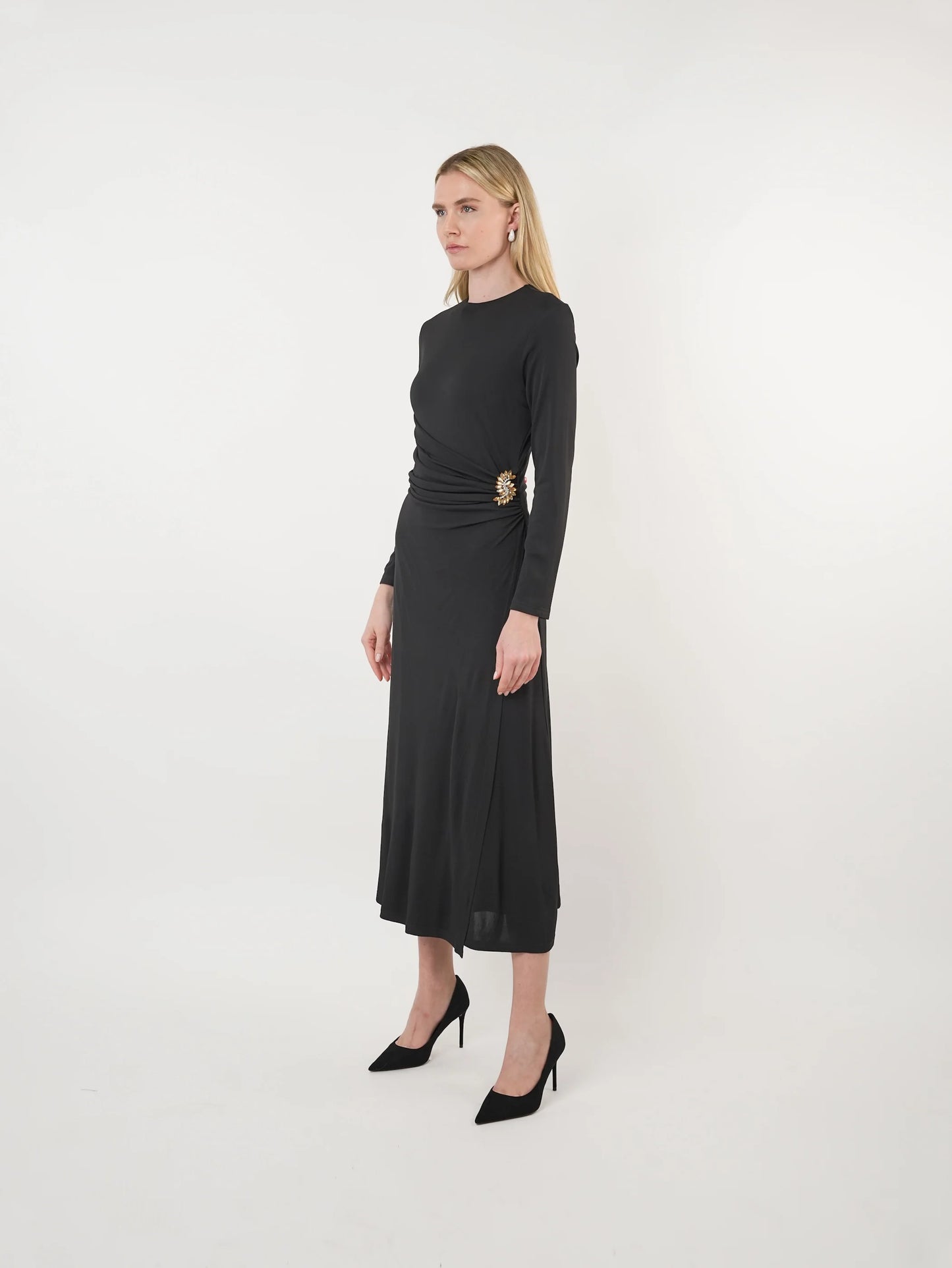 JOHN ABGIN - MESH RUCHED EMBELLISHED MAXI DRESS