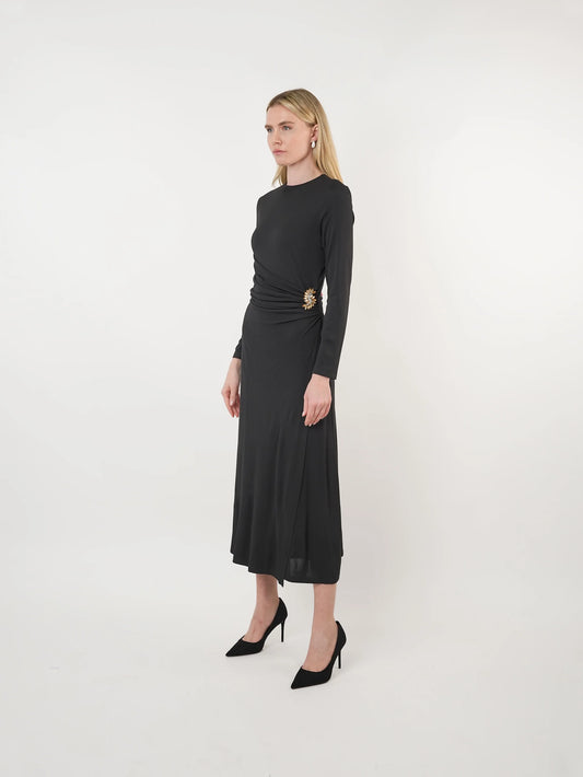 JOHN ABGIN - MESH RUCHED EMBELLISHED MAXI DRESS