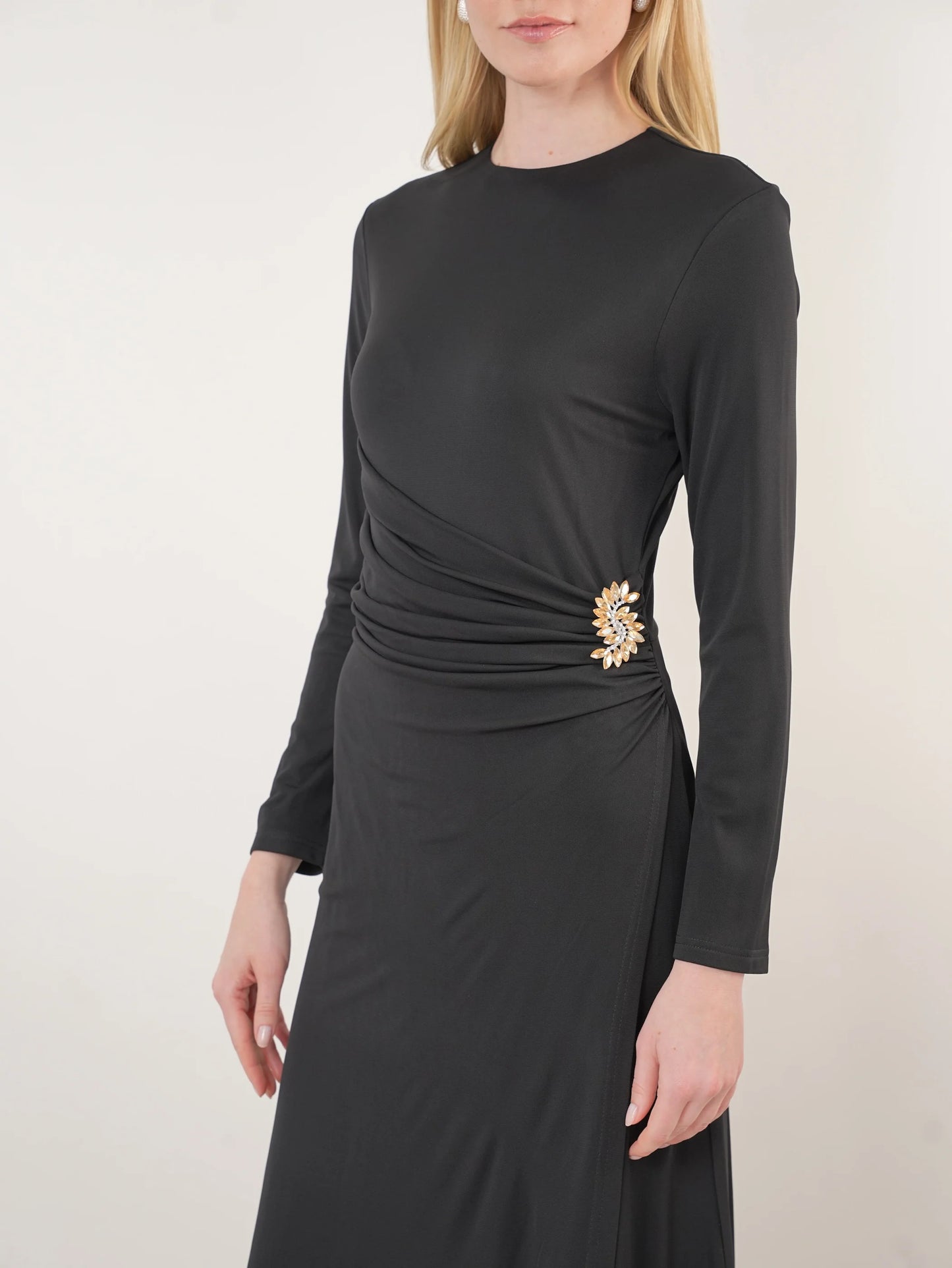 JOHN ABGIN - MESH RUCHED EMBELLISHED MAXI DRESS