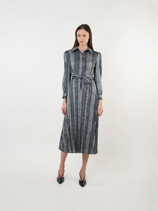 JOHN ABGIN - SATIN PLEATED SHIRT DRESS