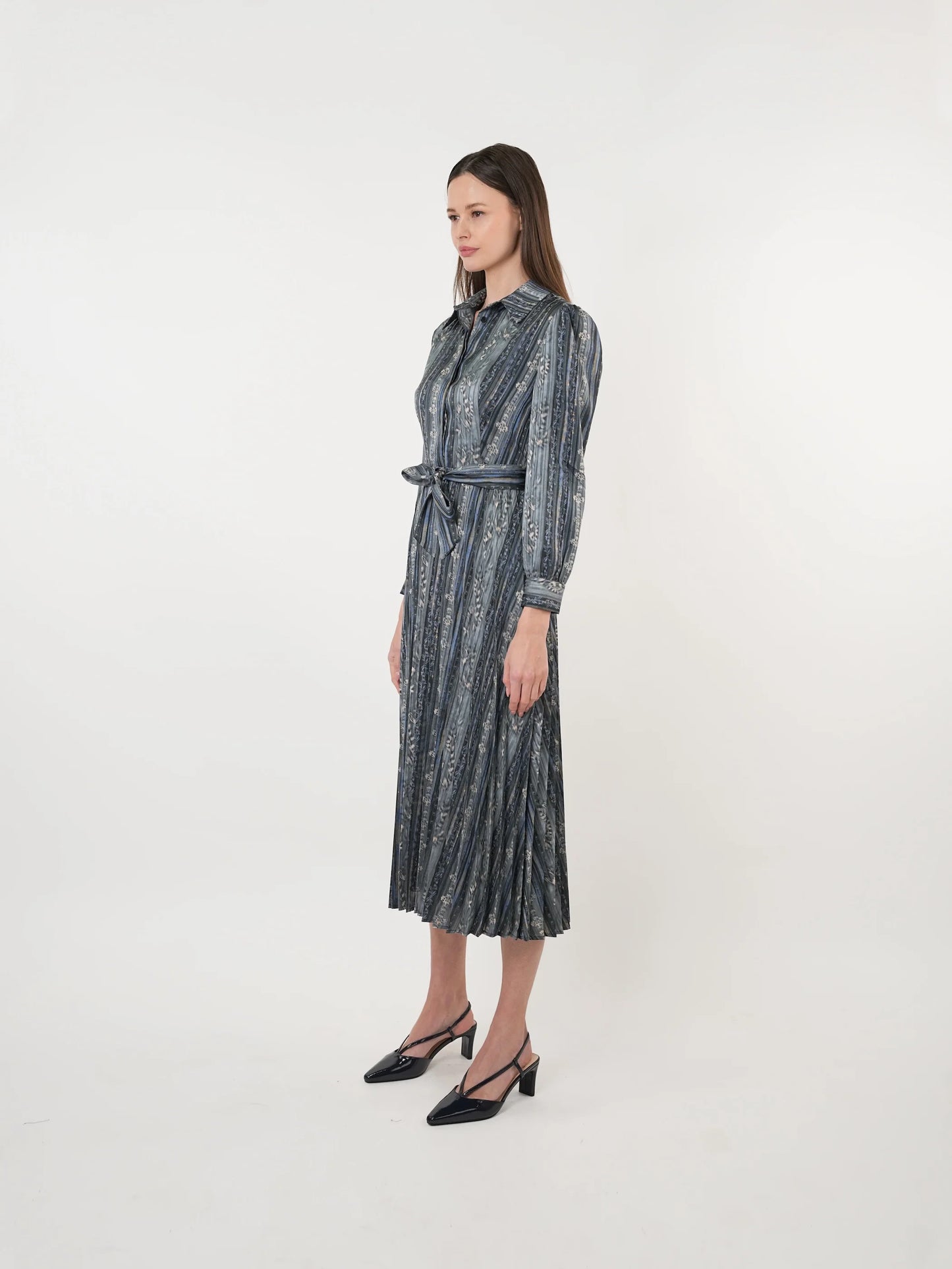 JOHN ABGIN - SATIN PLEATED SHIRT DRESS
