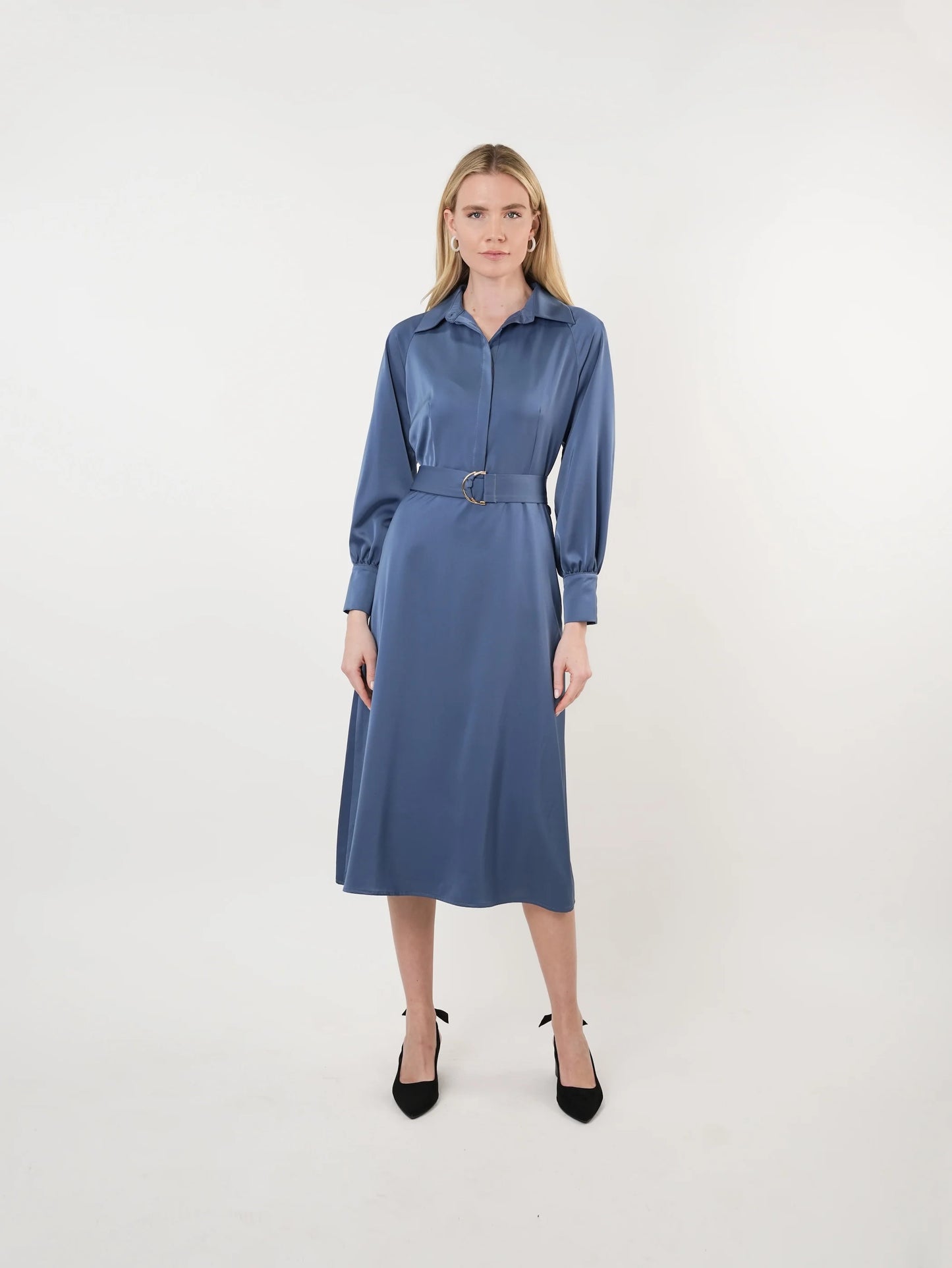 JOHN ABGIN - SATIN RAGLAN SLEEVE A-LINE MIDI DRESS