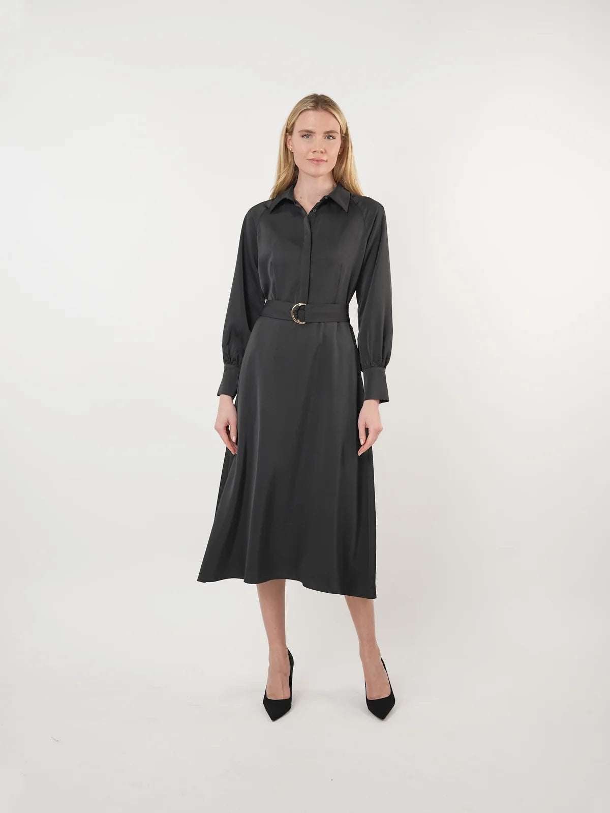 JOHN ABGIN - SATIN RAGLAN SLEEVE A-LINE MIDI DRESS