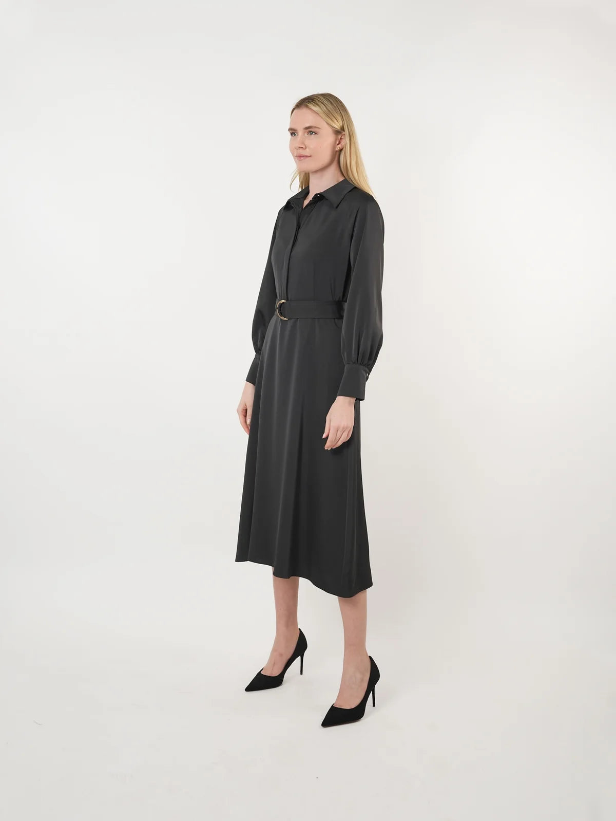 JOHN ABGIN - SATIN RAGLAN SLEEVE A-LINE MIDI DRESS