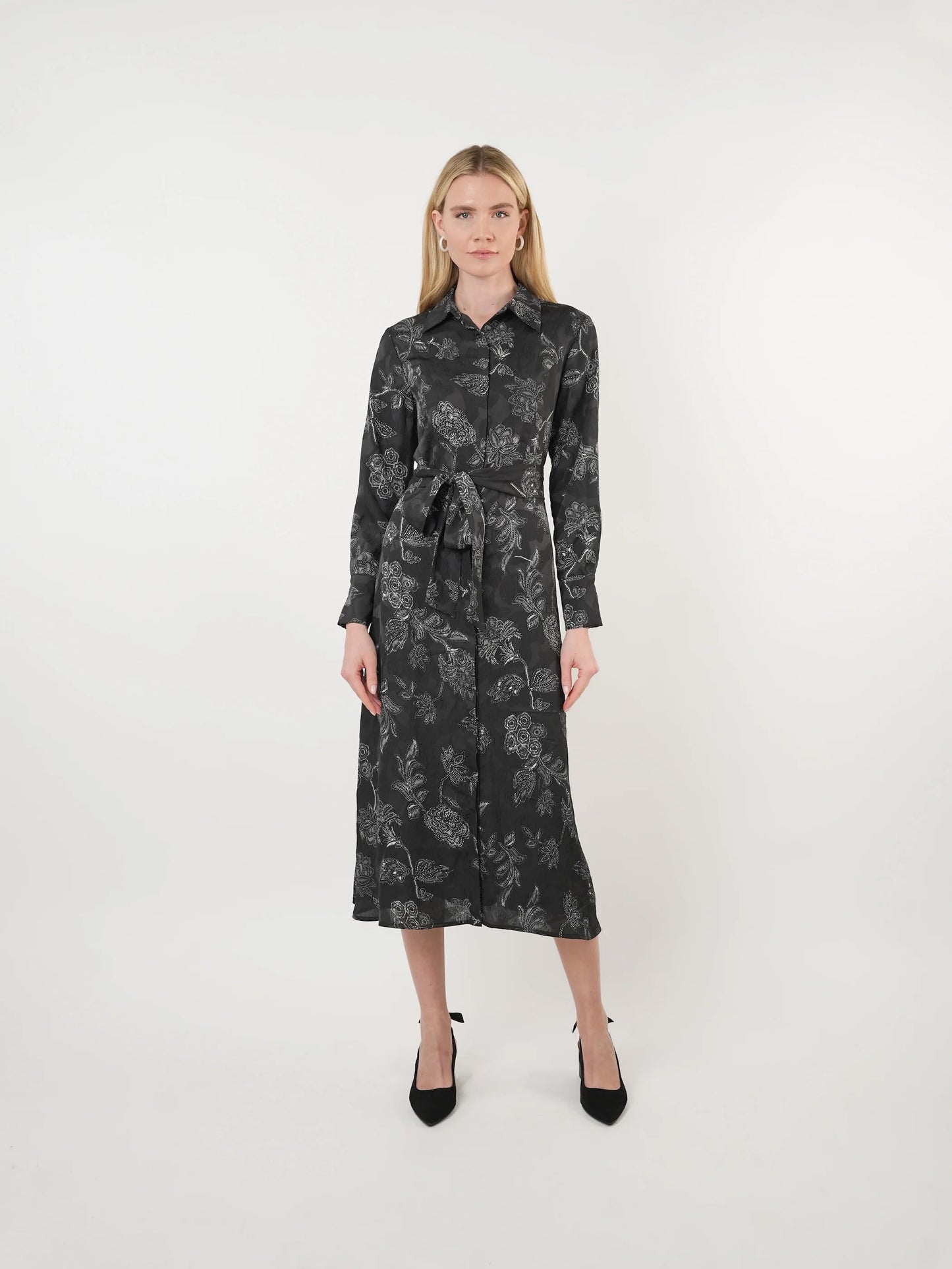 JOHN ABGIN - GEORGETTE FLORAL TEXTURED SHIRT DRESS