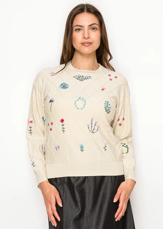 YAL - EMBROIDERED FLORAL SWEATER