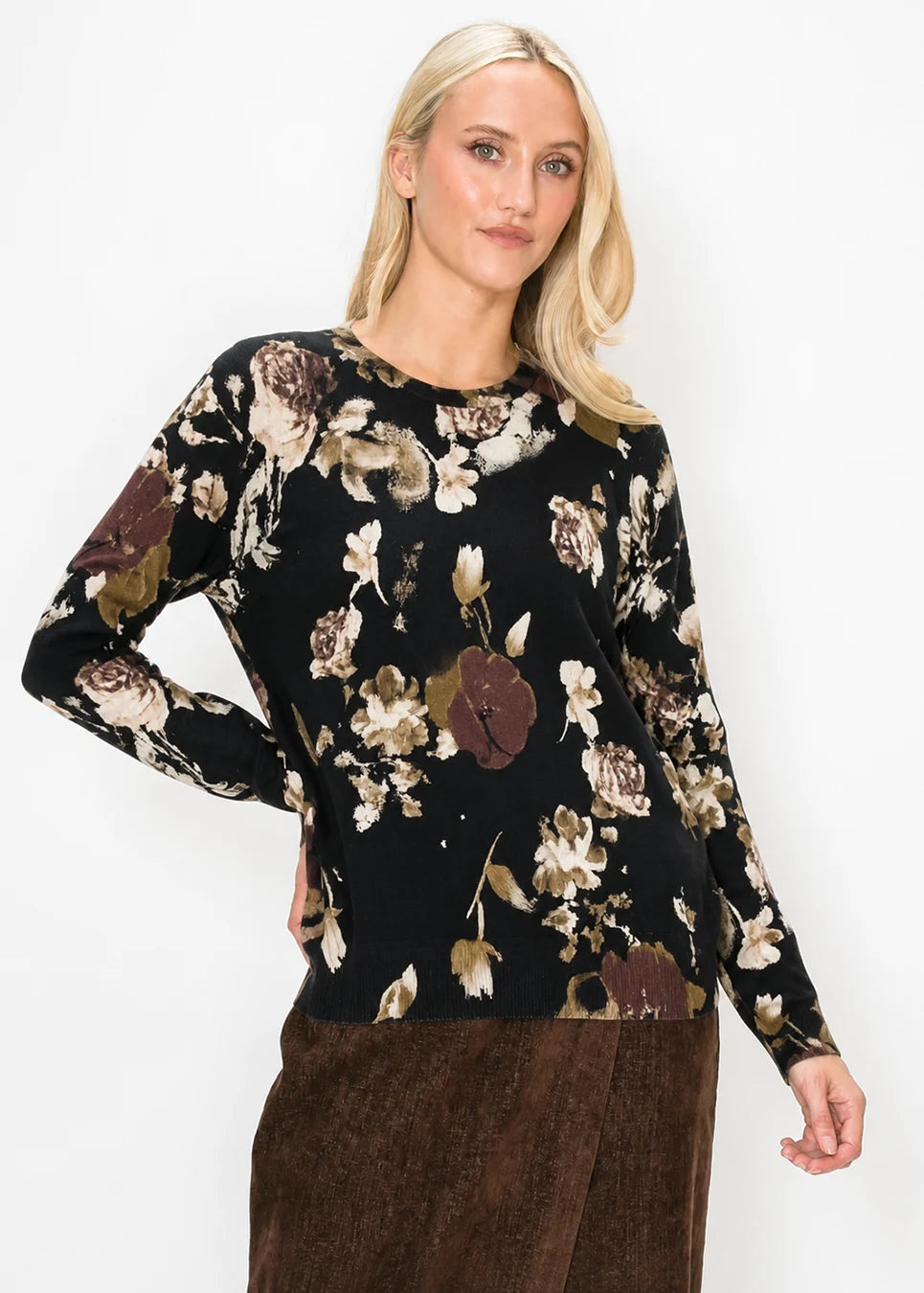 YAL - PAINTED FLORAL PULLOVER SWEATER