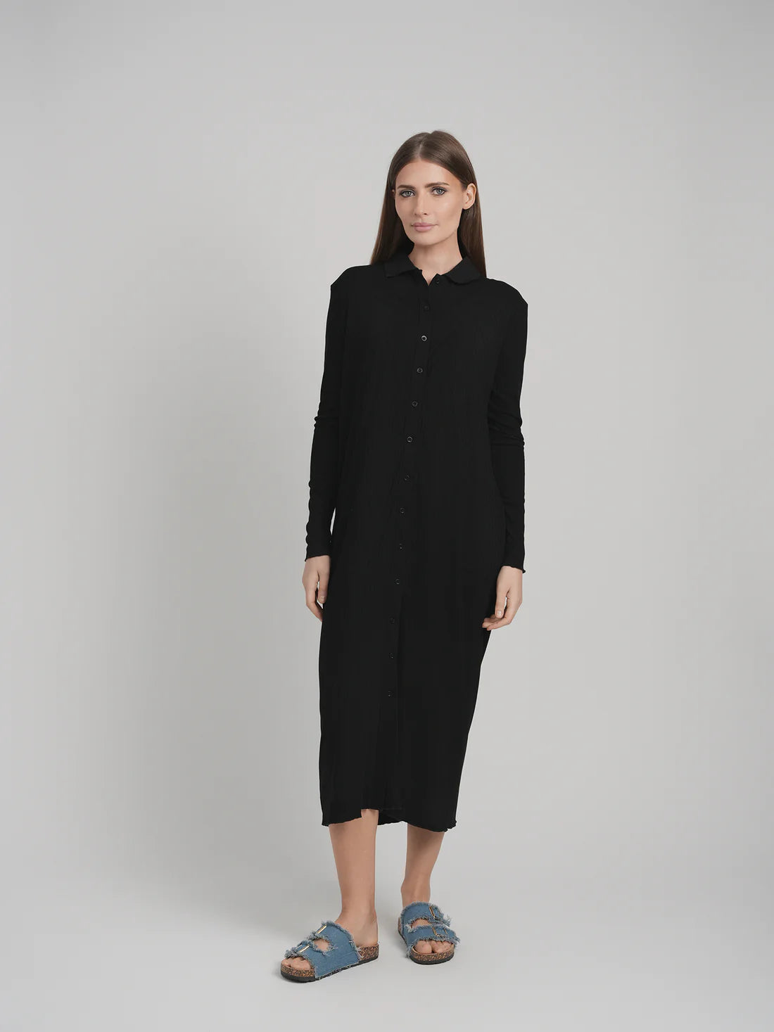MAYAS - RIBBED BUTTON DOWN DRESS