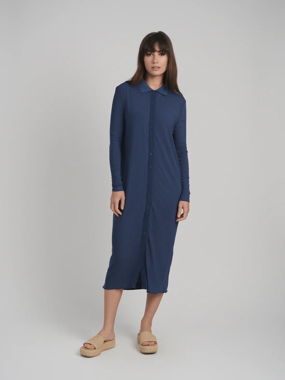 MAYAS - RIBBED BUTTON DOWN DRESS