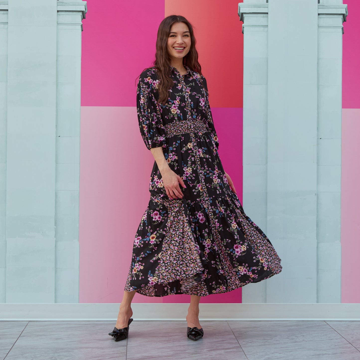 PAULA MAXI DRESS - BLACK FLORAL