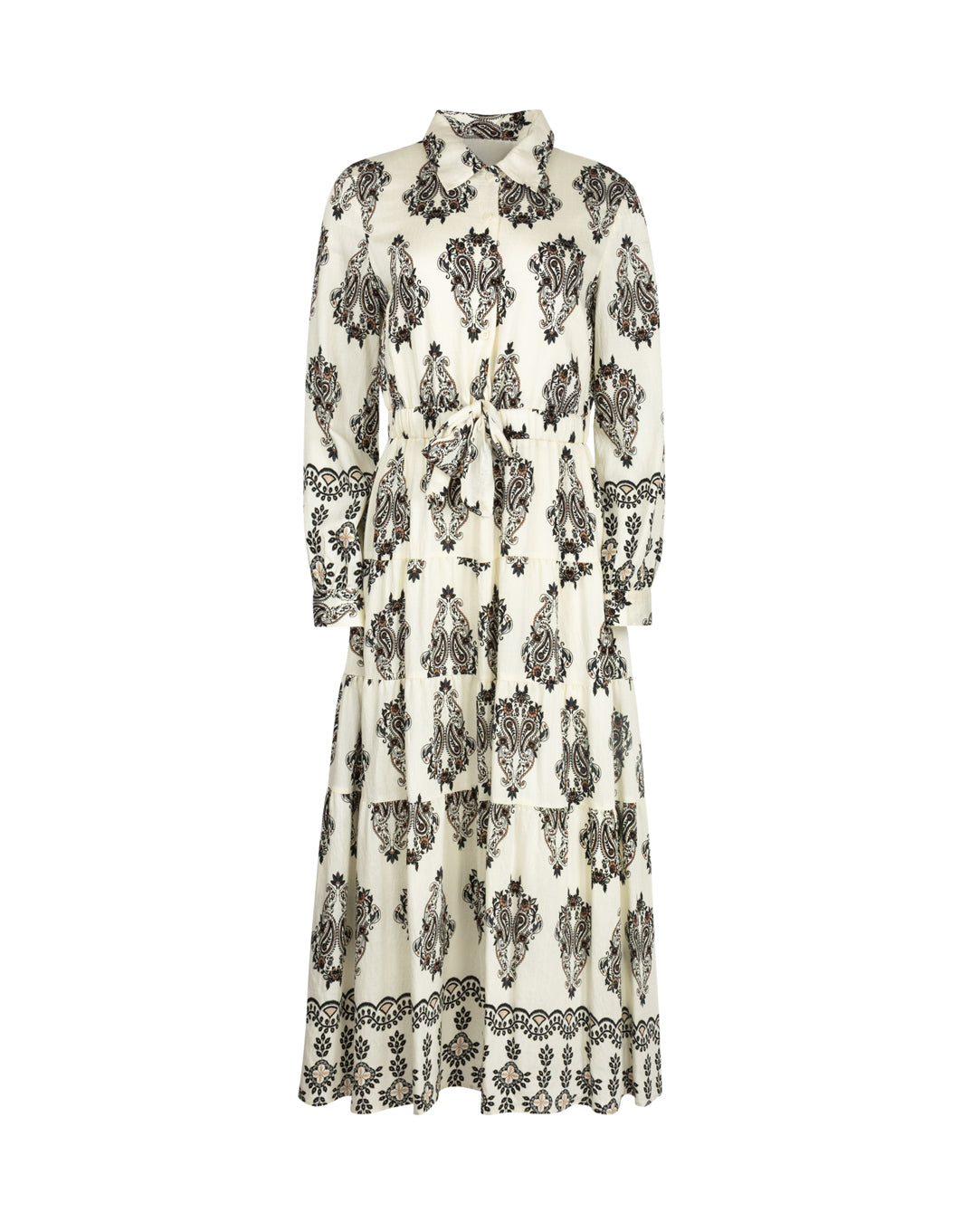 BEGONIA - PRINTED BOW WAIST COLLARED DRESS