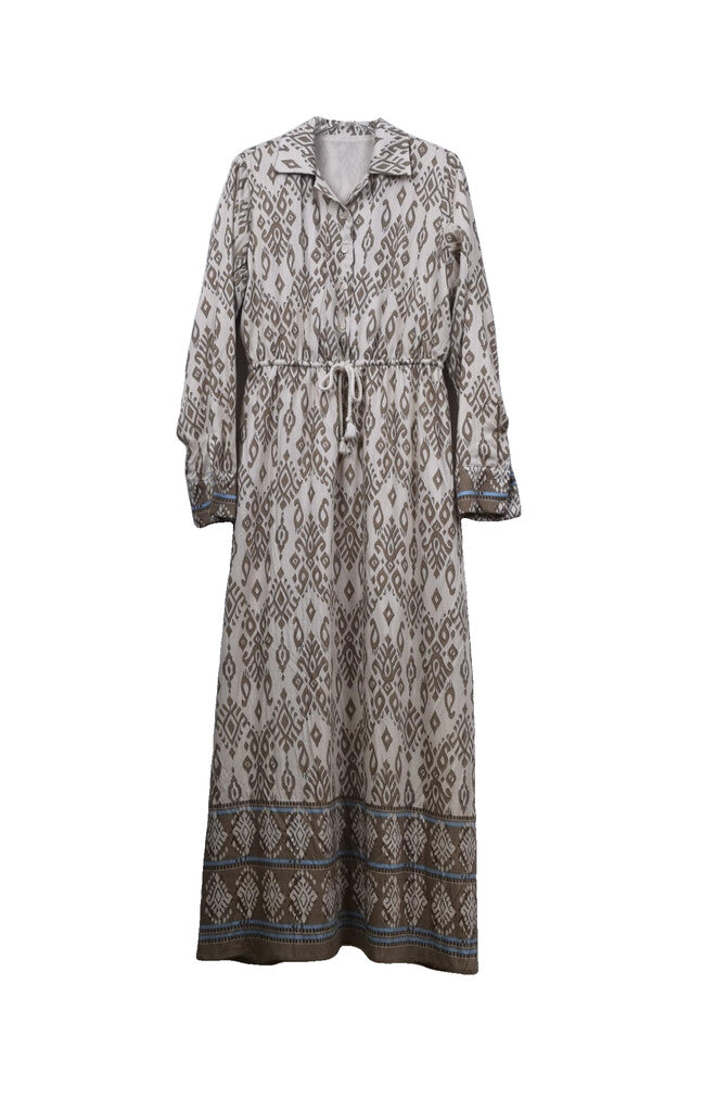 NOVELLA - LINEN PRINTED TASSLE DRESS
