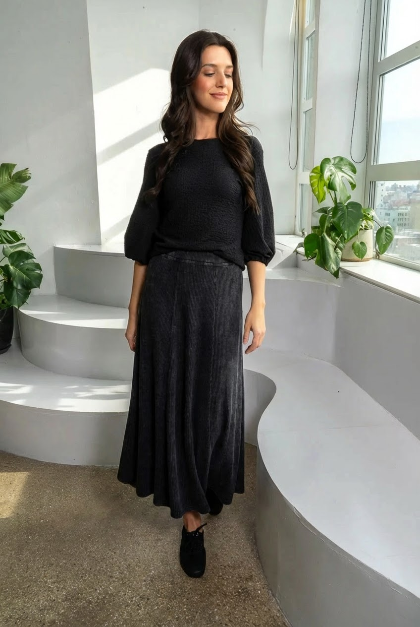 IVEE - MAXI PANEL ACID WASH SKIRT