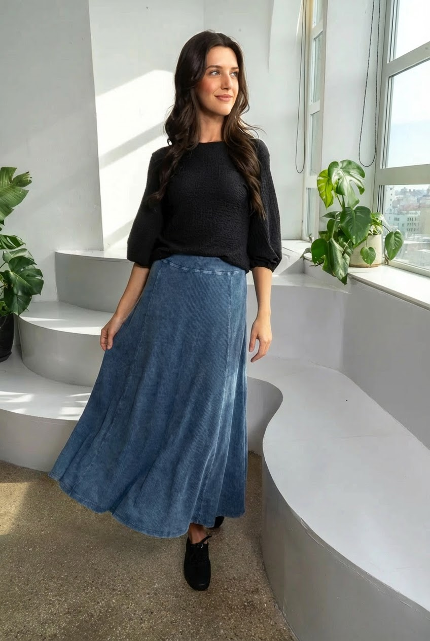 IVEE - MAXI PANEL ACID WASH SKIRT