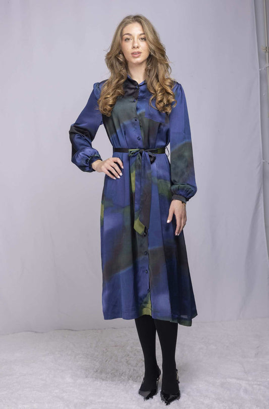 IVEE - SHIRT DRESS IN WATERCOLOR PRINT